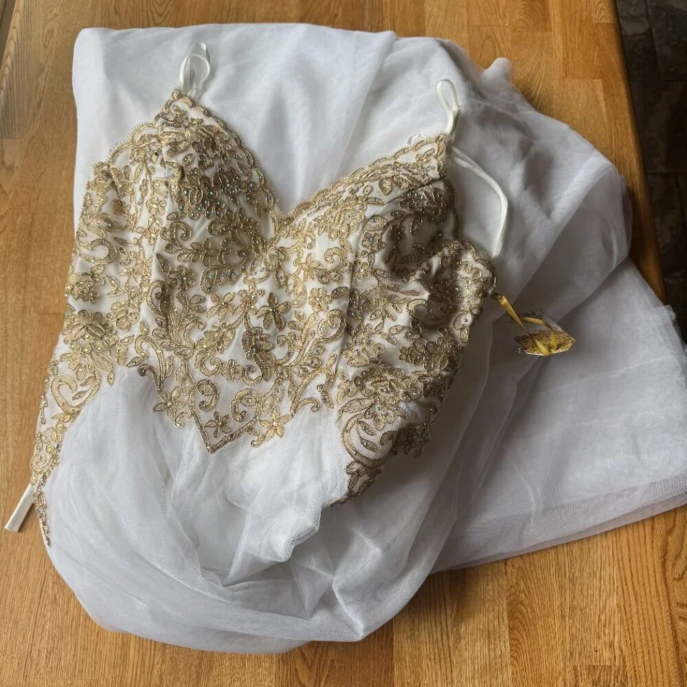 Say Yes to the Prom Dress White Gold Embellished Dress Size 17 NWT